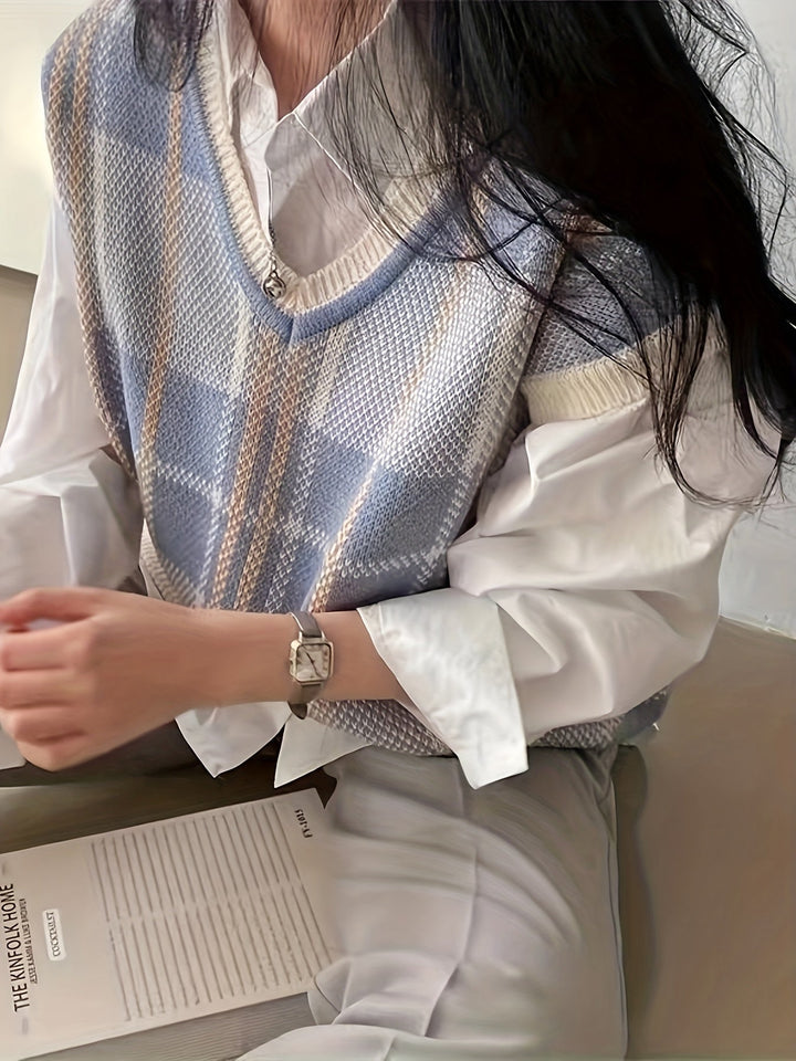 Marnie | Vintage Kraciasty Kamizelka Sweter