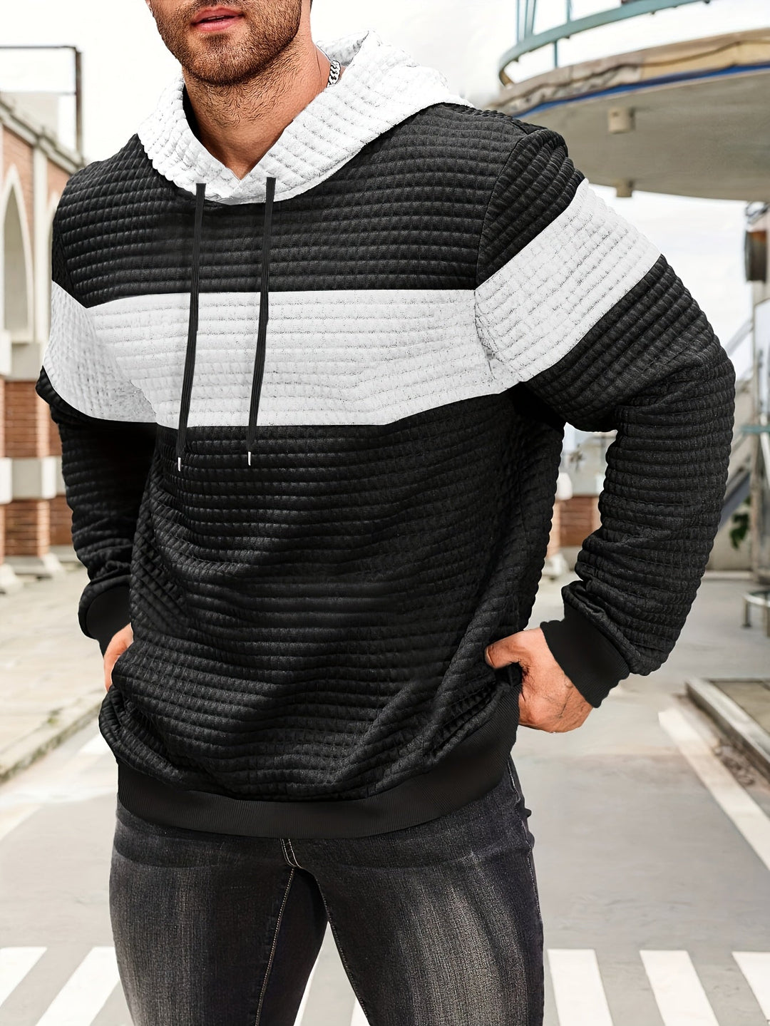 Hayes | Teksturowany Hoodie w Blokach Kolorystycznych