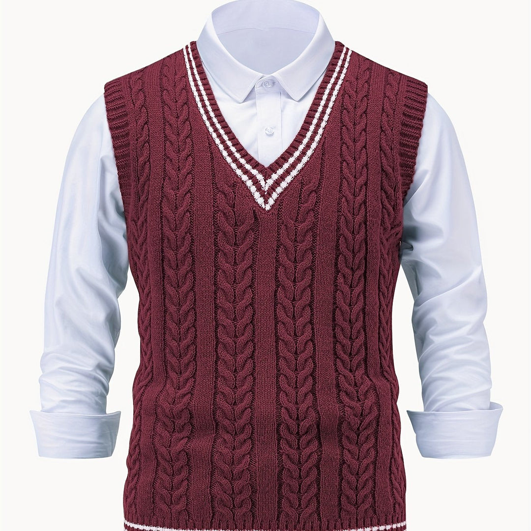 Gideon | Kamizelka Sweter V-Neck z Warkoczem