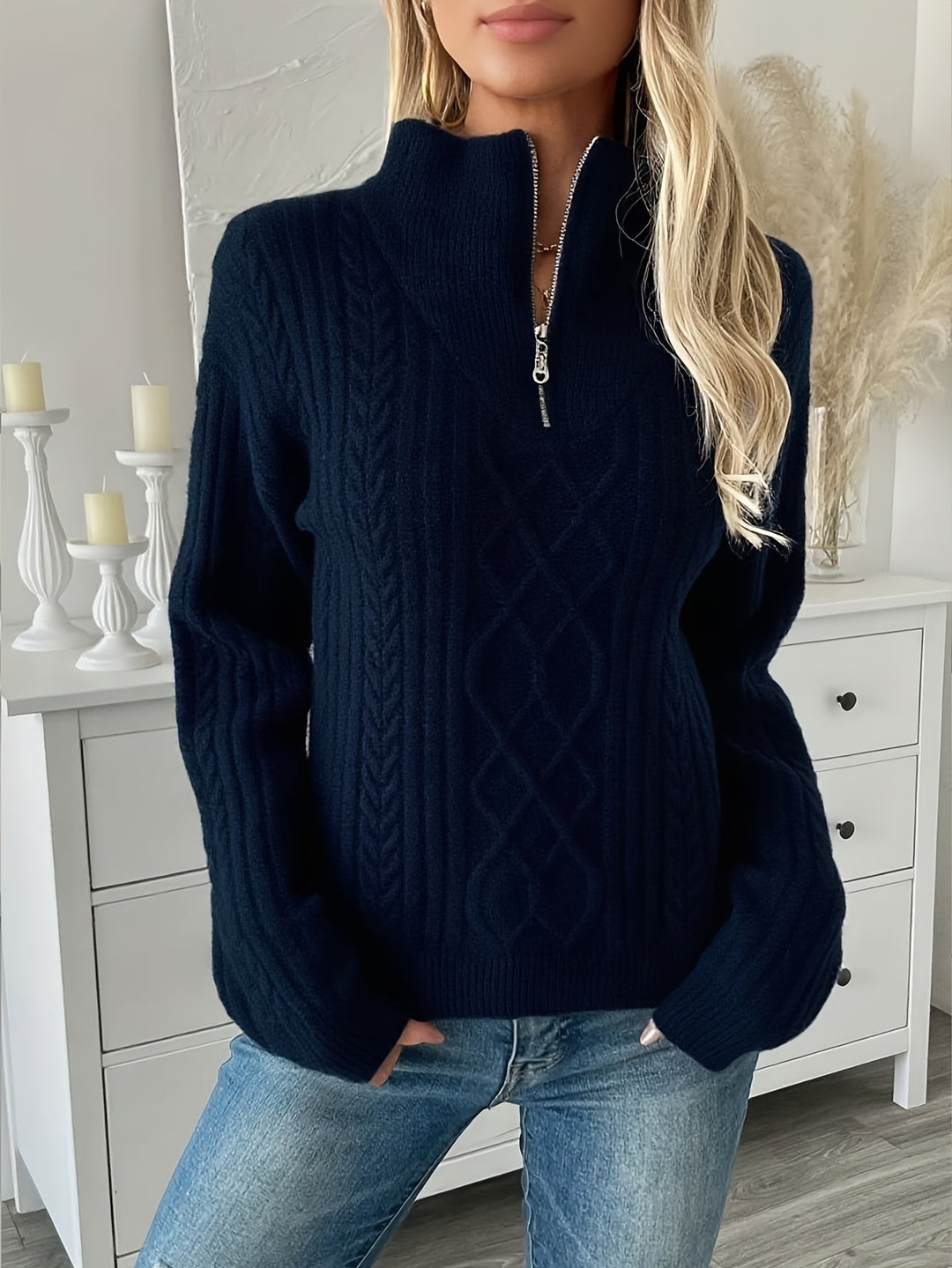 Klementynka | Teksturowany Sweter z Połową Zamka