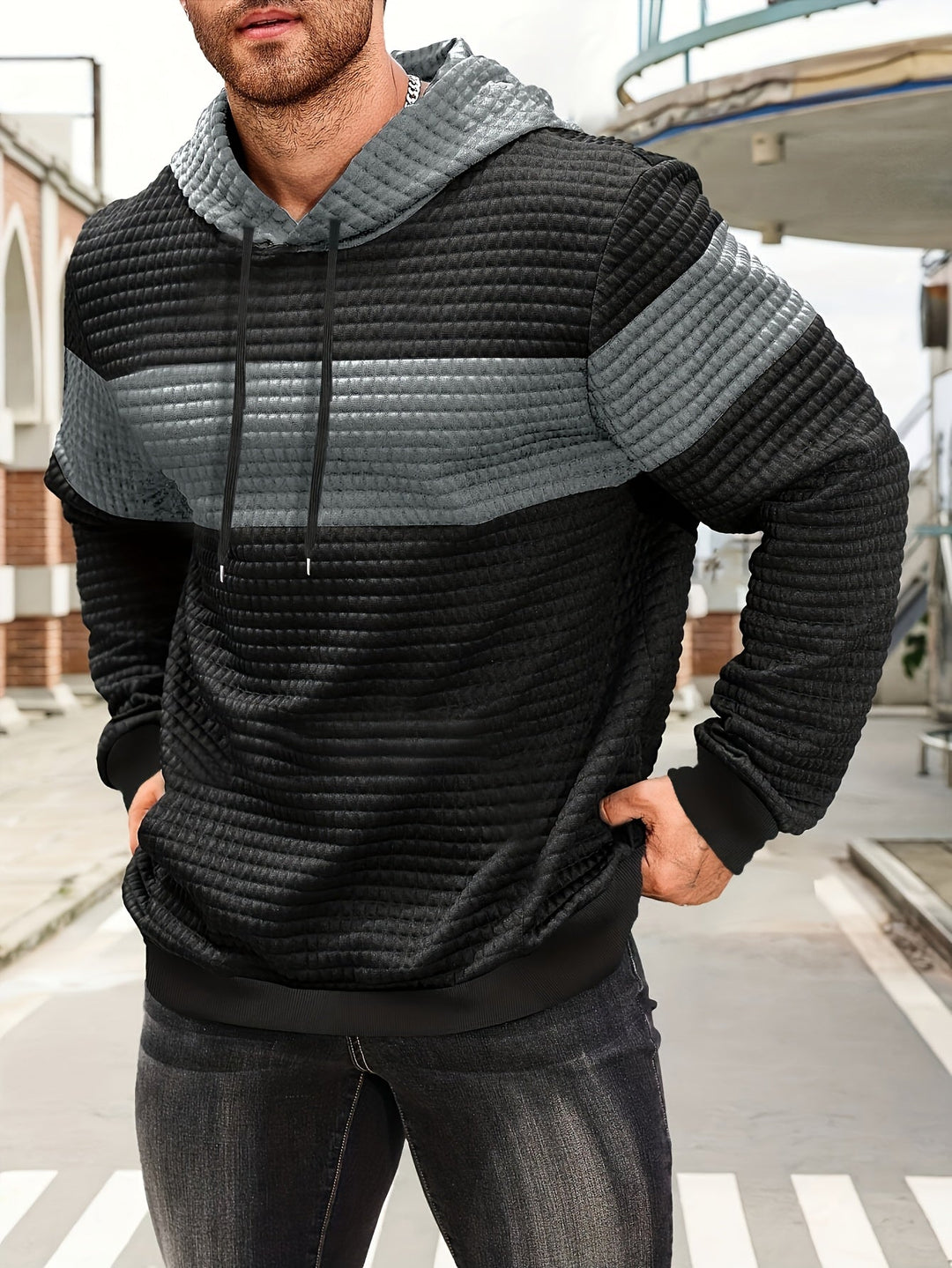Hayes | Teksturowany Hoodie w Blokach Kolorystycznych