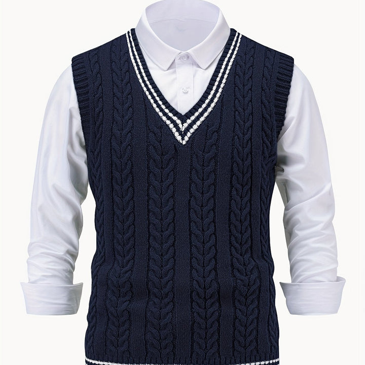 Gideon | Kamizelka Sweter V-Neck z Warkoczem