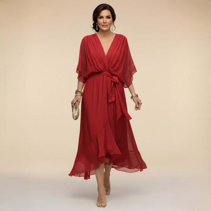 Abigail | Stylowa Sukienka Chiffonowa z Dekoltem w Serek