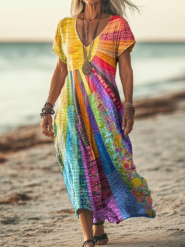 Alice | Elegancka Sukienka w Stylu Boho z Motywem Słonecznym