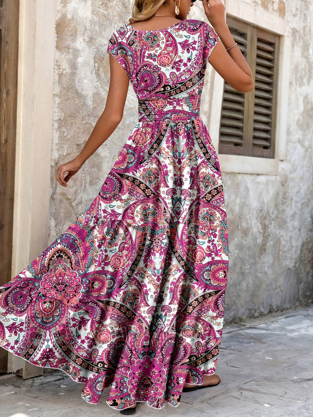 Roberta | Boho Maxi Sukienka w Wzór Paisley