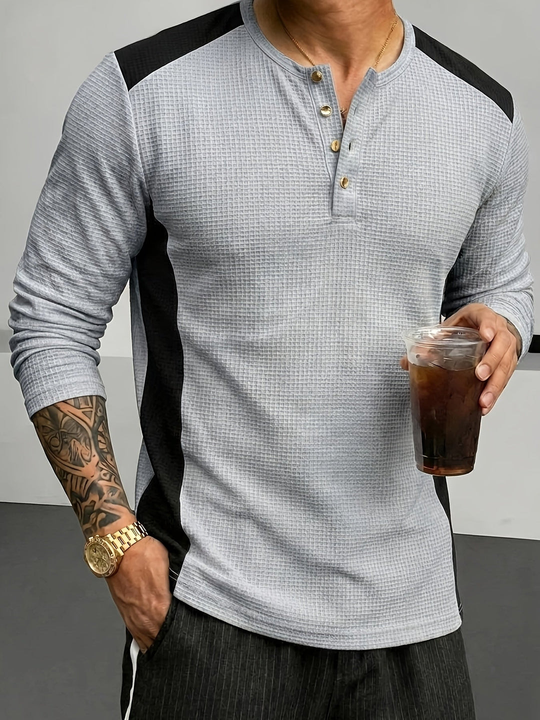 Curtis | Teksturowany Henley z Długim Rękawem