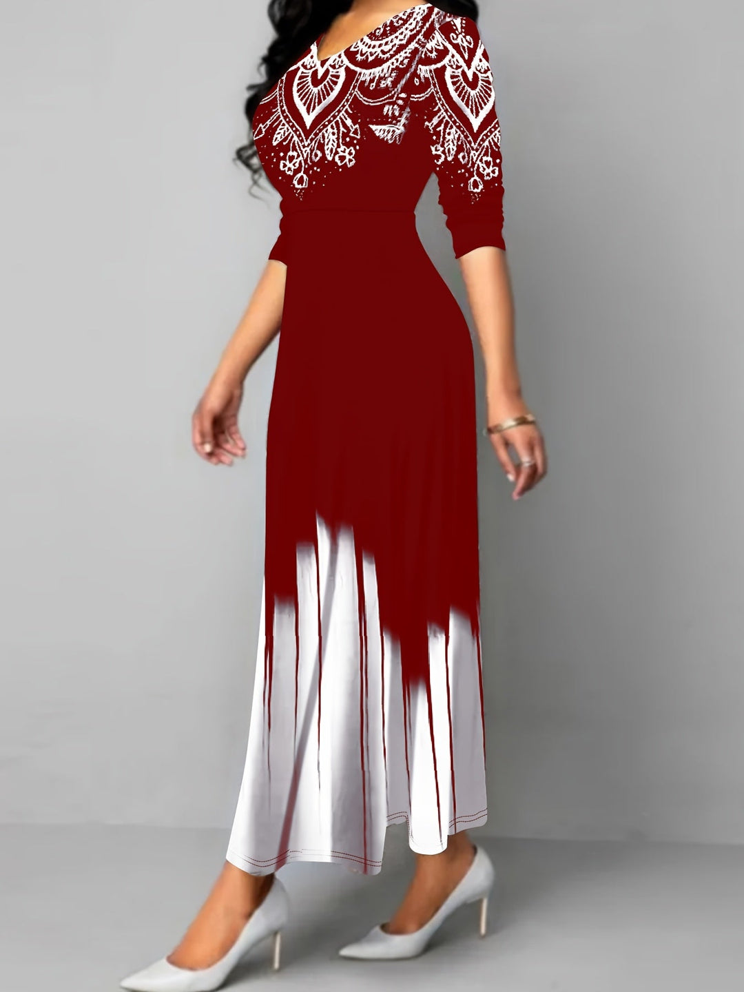 Nadia | Ornamental Print Flared Maxi Dress