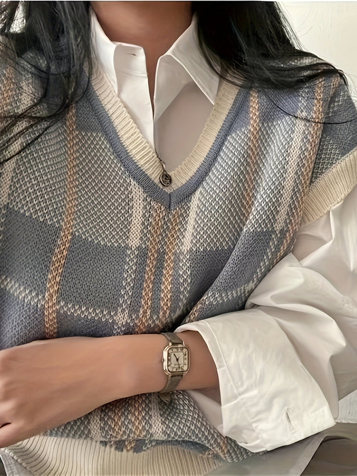 Marnie | Vintage Kraciasty Kamizelka Sweter