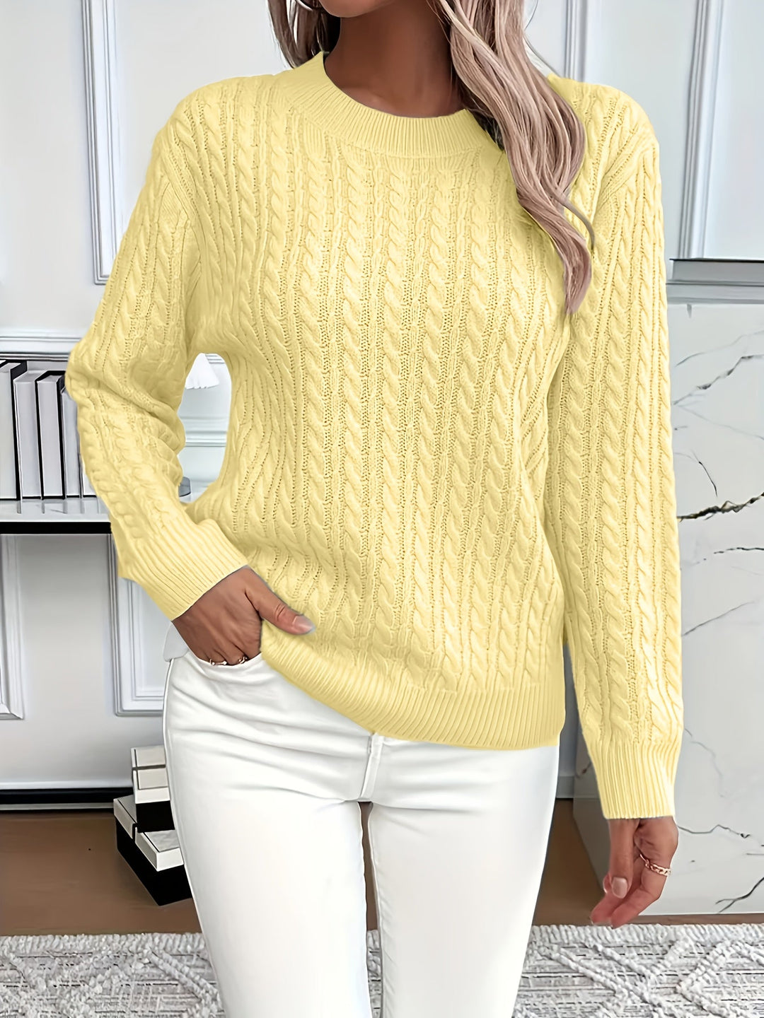 Faye | Sweter z okrągłym dekoltem w splot kablowy