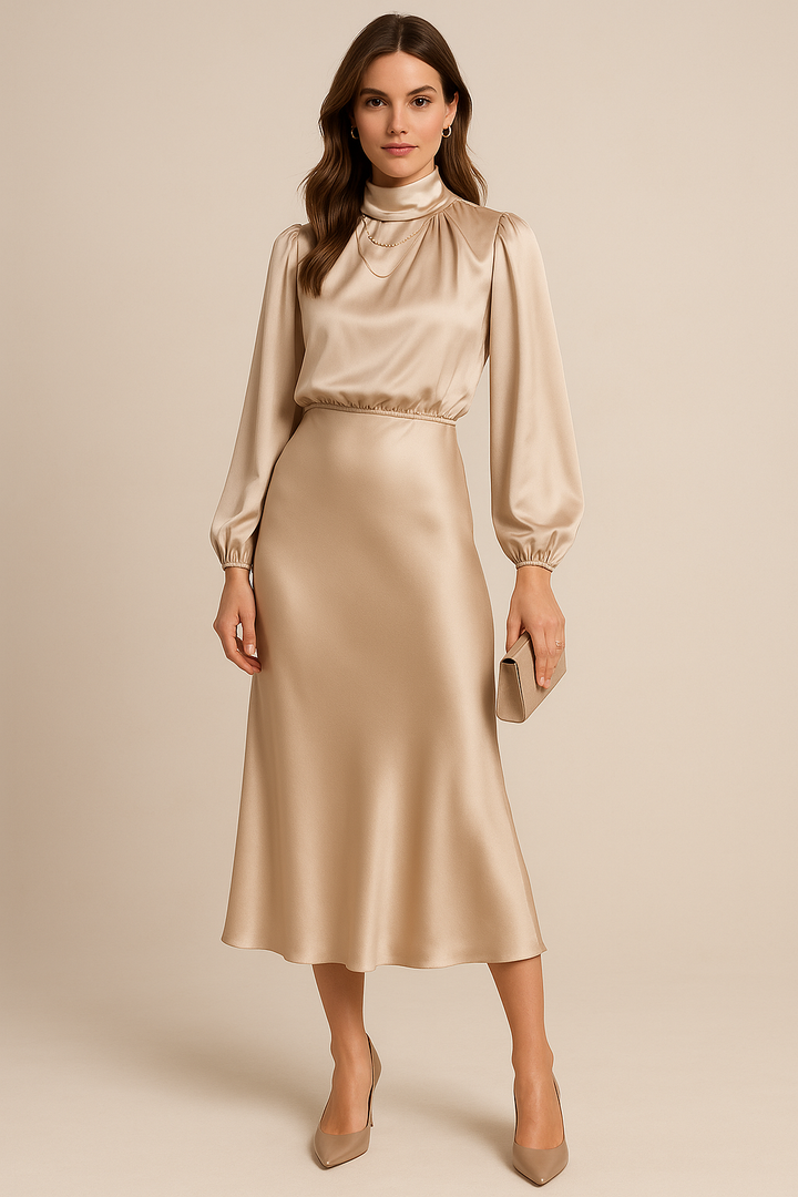 Winona | Elegancka Midi Sukienka z Wysokim Stanem