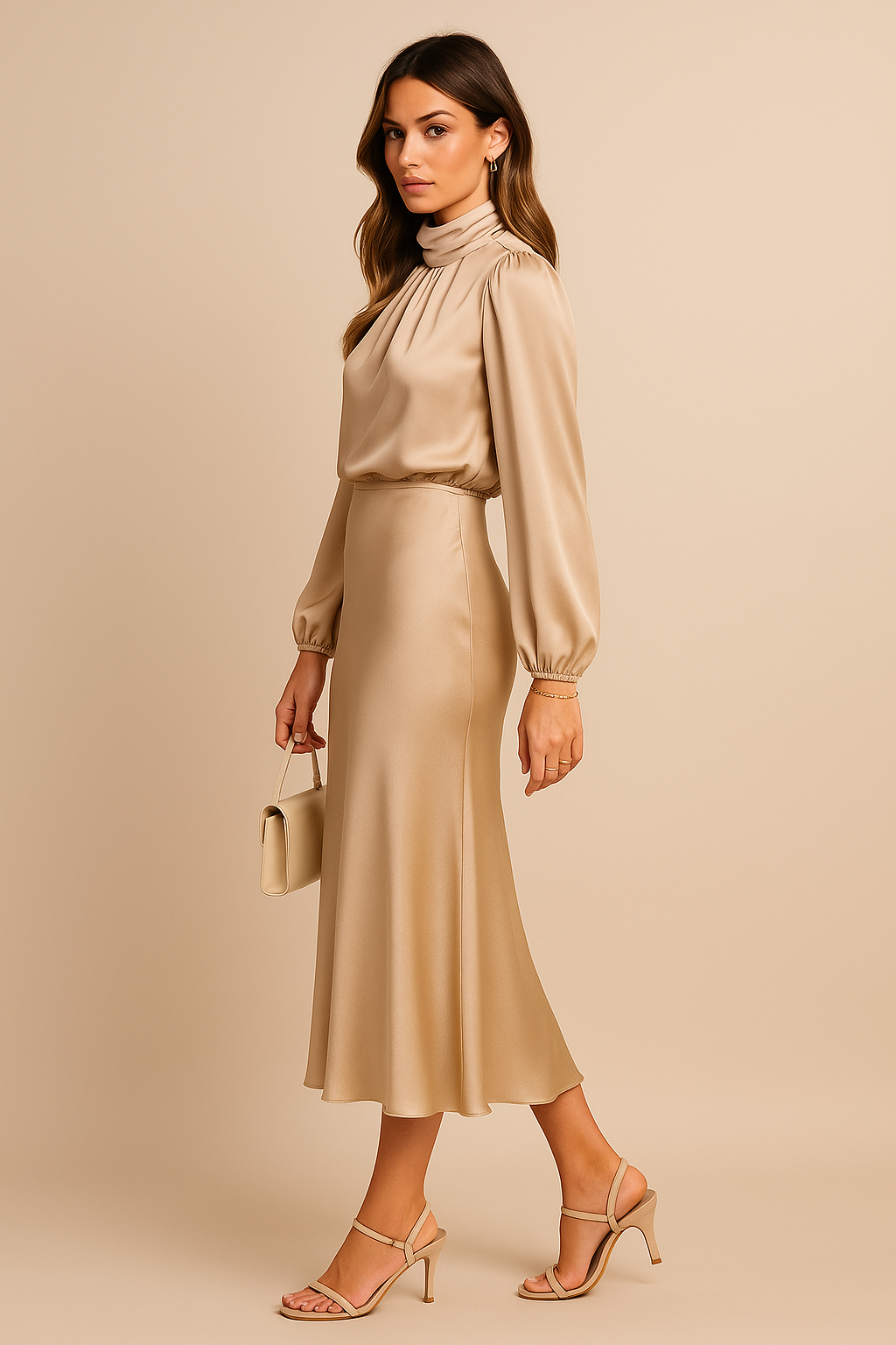 Winona | Elegancka Midi Sukienka z Wysokim Stanem
