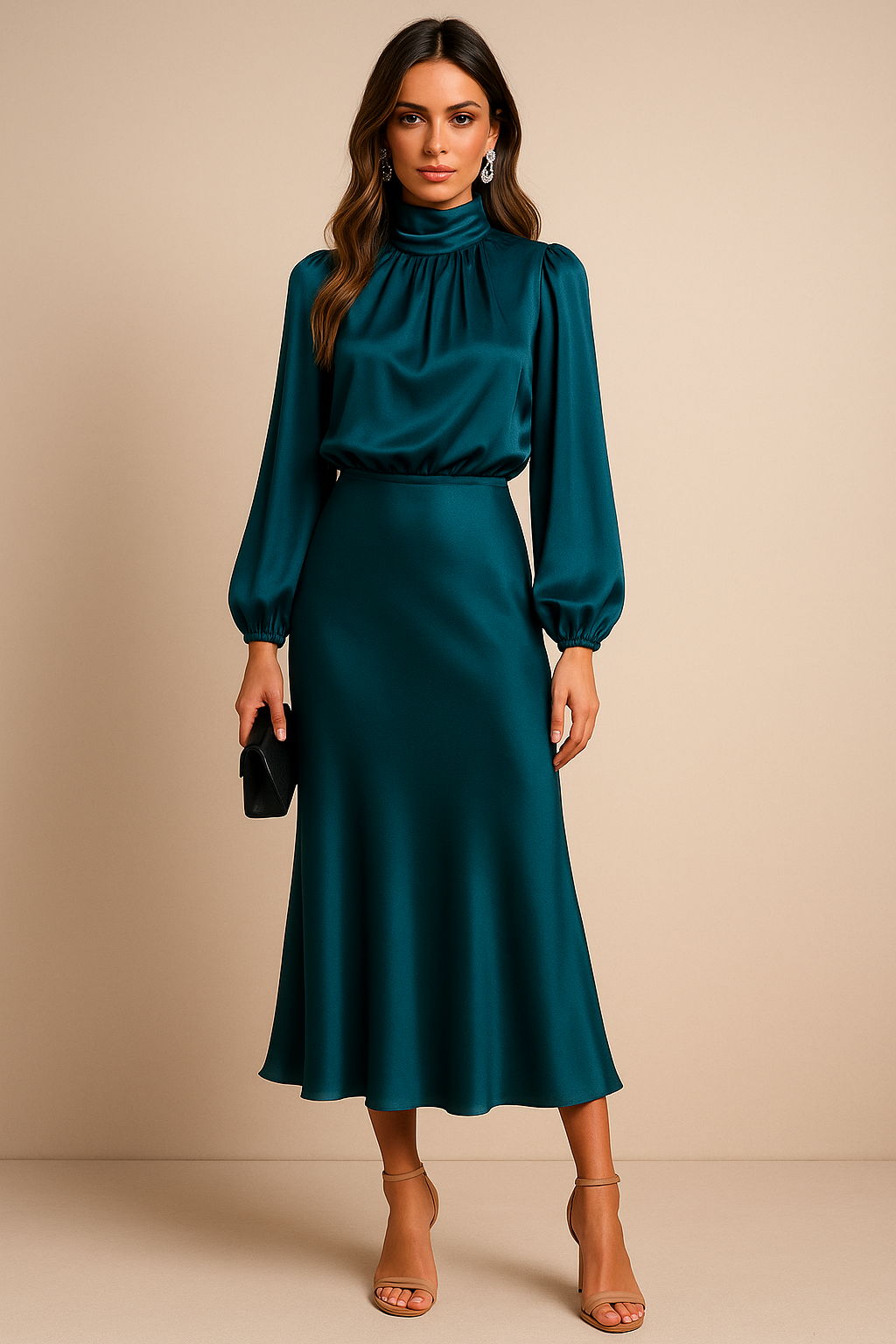 Winona | Elegancka Midi Sukienka z Wysokim Stanem