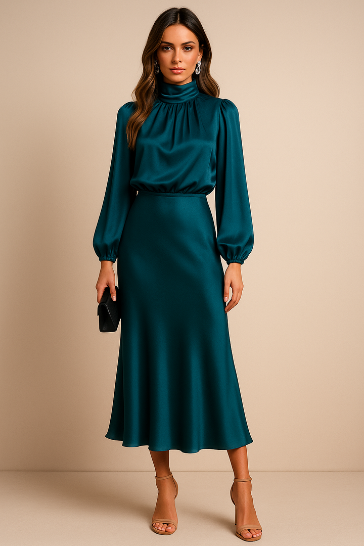 Winona | Elegancka Midi Sukienka z Wysokim Stanem
