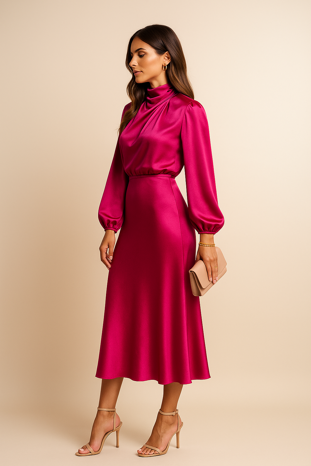Winona | Elegancka Midi Sukienka z Wysokim Stanem