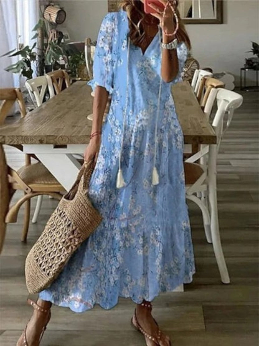 Avery | Letnia Sukienka Boho z Dekoltem w Serek