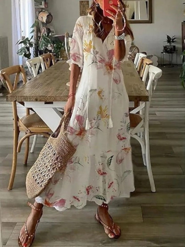Avery | Letnia Sukienka Boho z Dekoltem w Serek