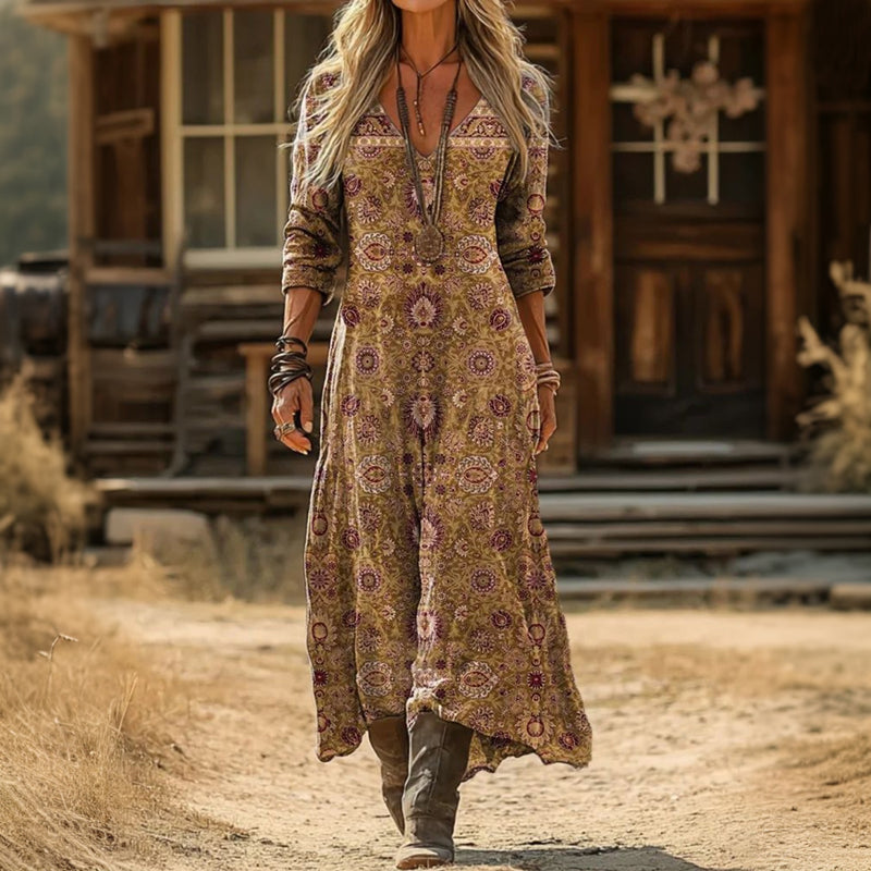 Saffy | Sukienka casualowa z długim rękawem inspirowana stylem vintage