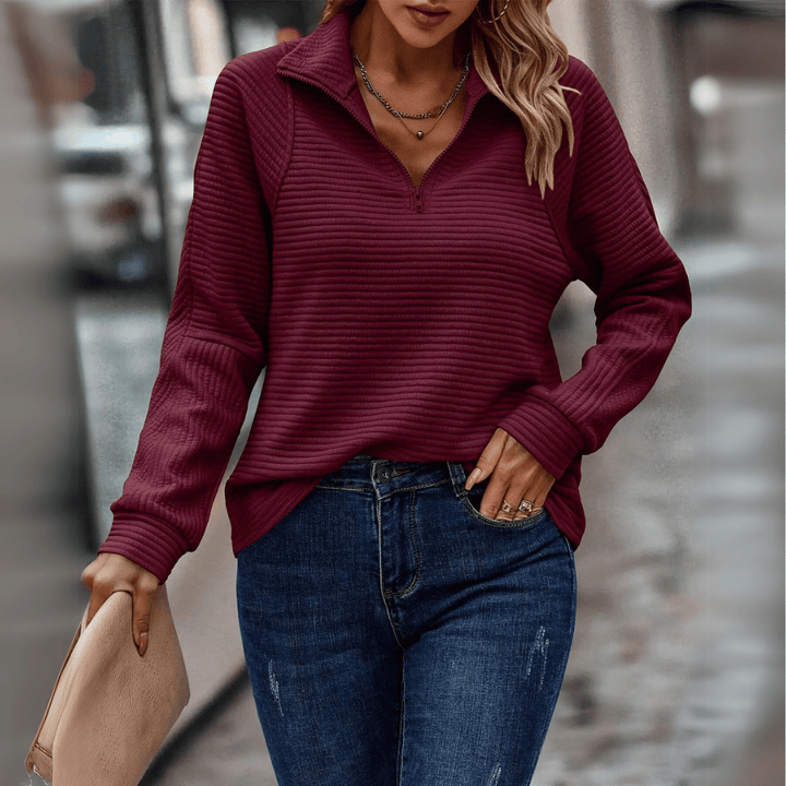 Gillian | Sweter z półzamkiem i prążkowanym wykończeniem