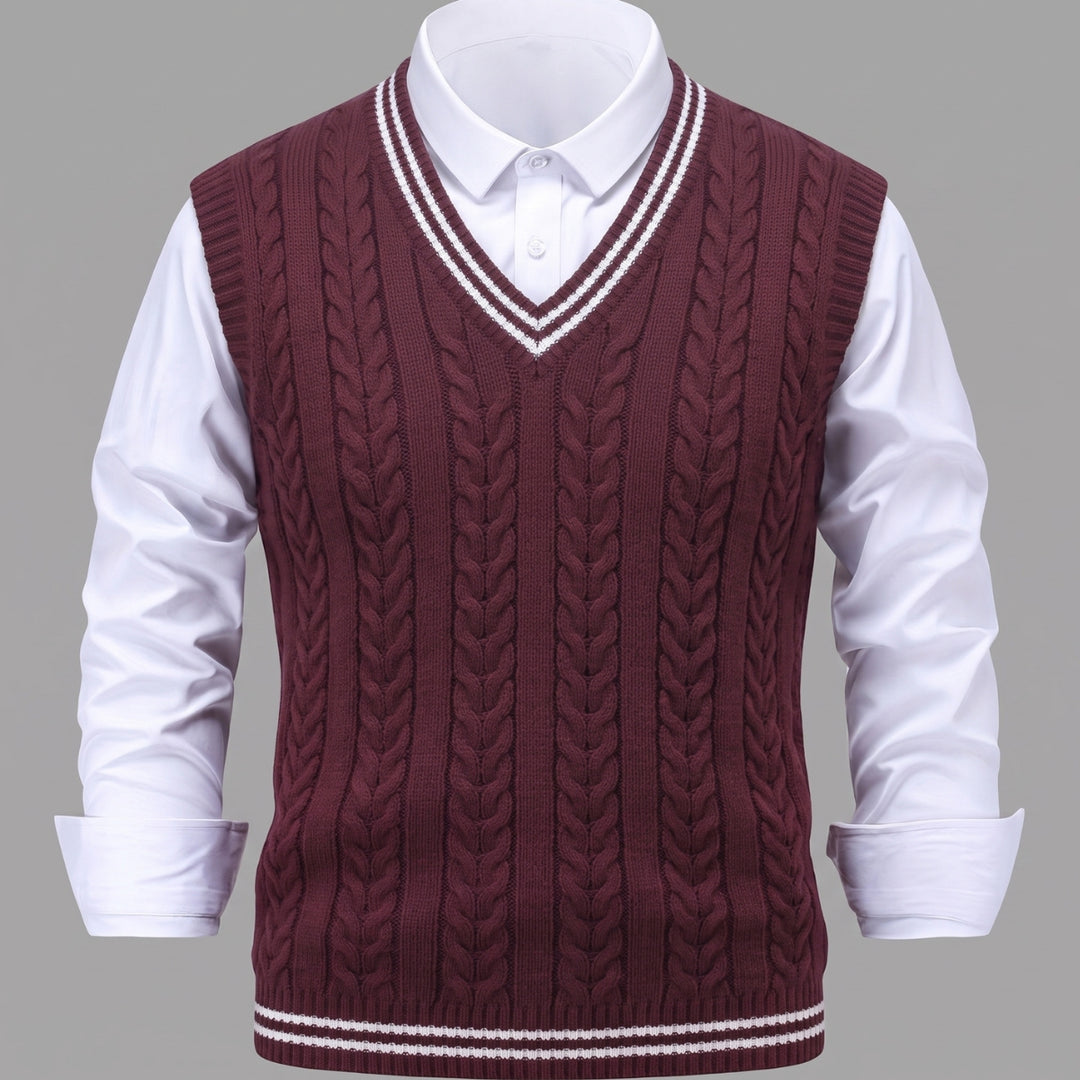 Gideon | Kamizelka Sweter V-Neck z Warkoczem