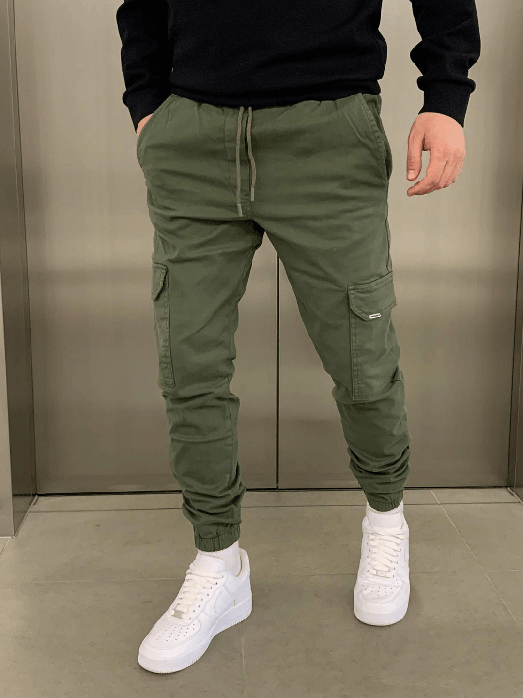 Marcus | Eleganckie Spodnie Cargo z Wiązaniem w Talii