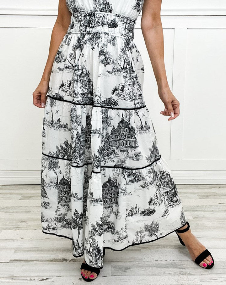 Eliza | Klasyczna Sukienka Maxi w Toile