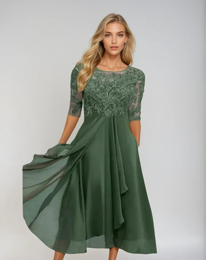 Adelaide | Elegancka Sukienka Midi z Koronką