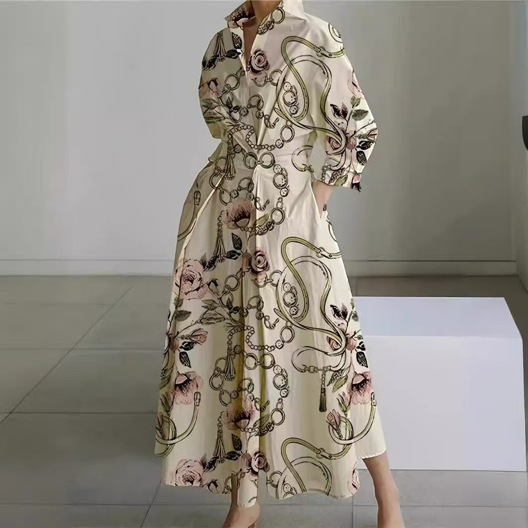 Alora | Elegancka sukienka maxi z kołnierzykiem i z przodu zapinana