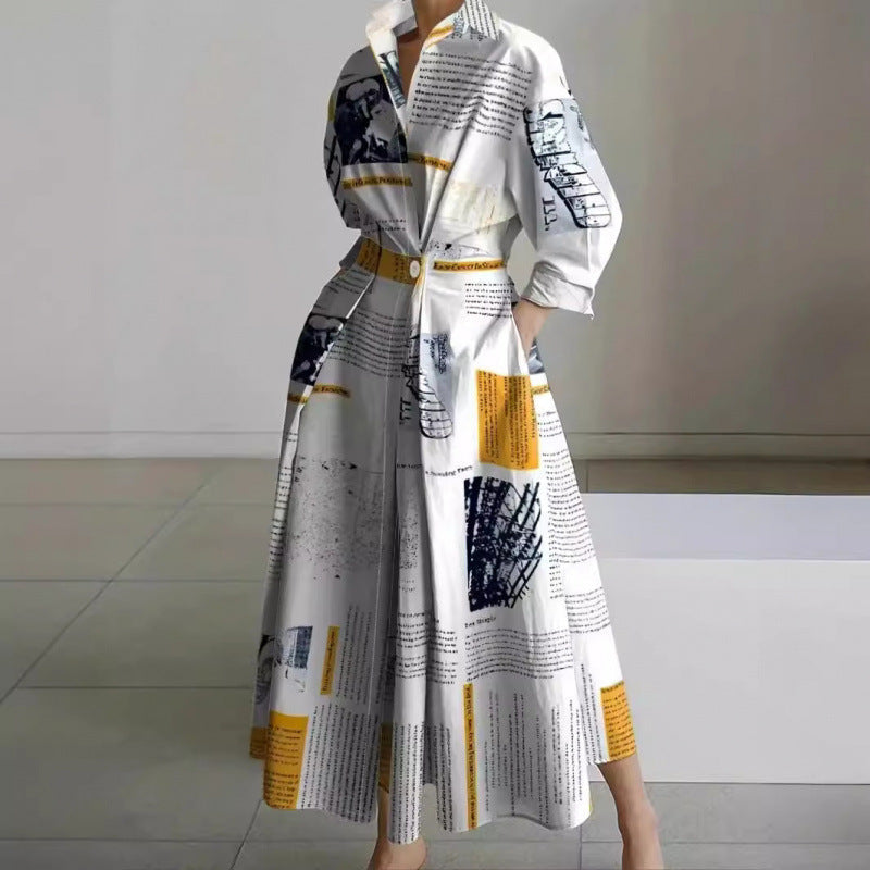 Alora | Elegancka sukienka maxi z kołnierzykiem i z przodu zapinana