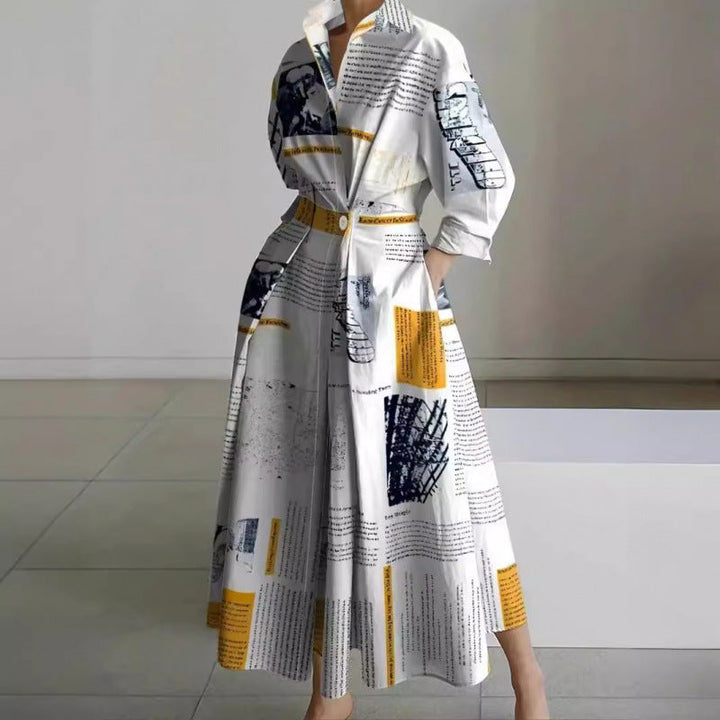 Alora | Elegancka sukienka maxi z kołnierzykiem i z przodu zapinana