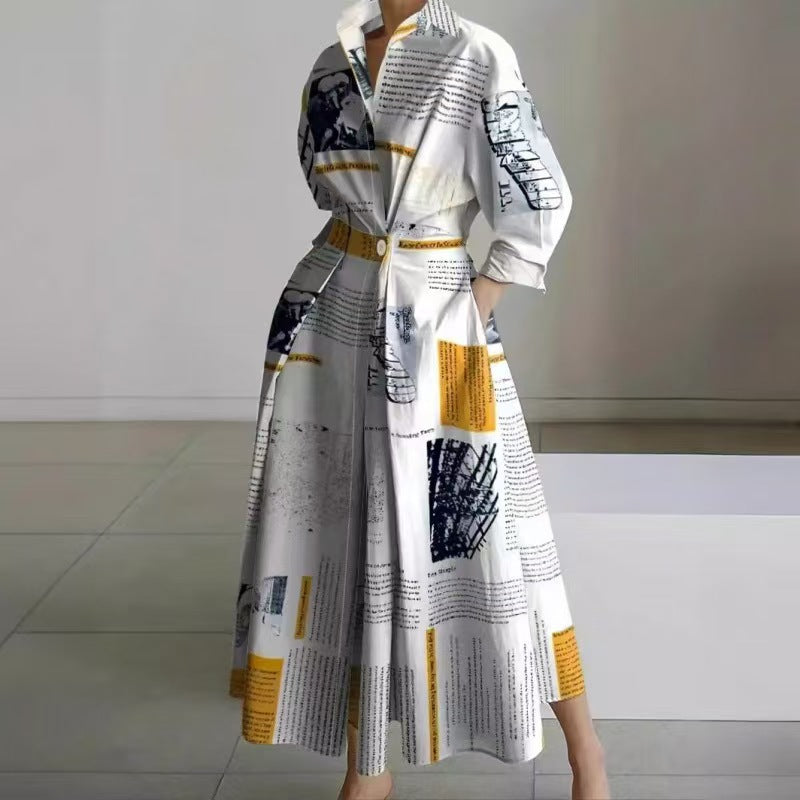 Alora | Elegancka sukienka maxi z kołnierzykiem i z przodu zapinana