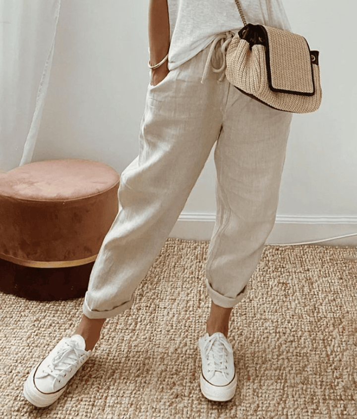 Leonora | Codzienne Spodnie z Koronką w Stylu Casual