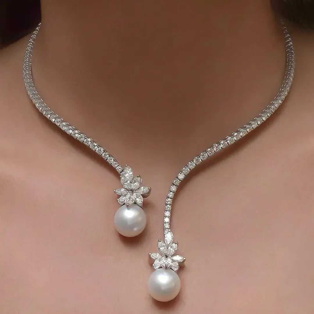 Charlene | Elegancka Srebrna Naszyjnik z Perłami