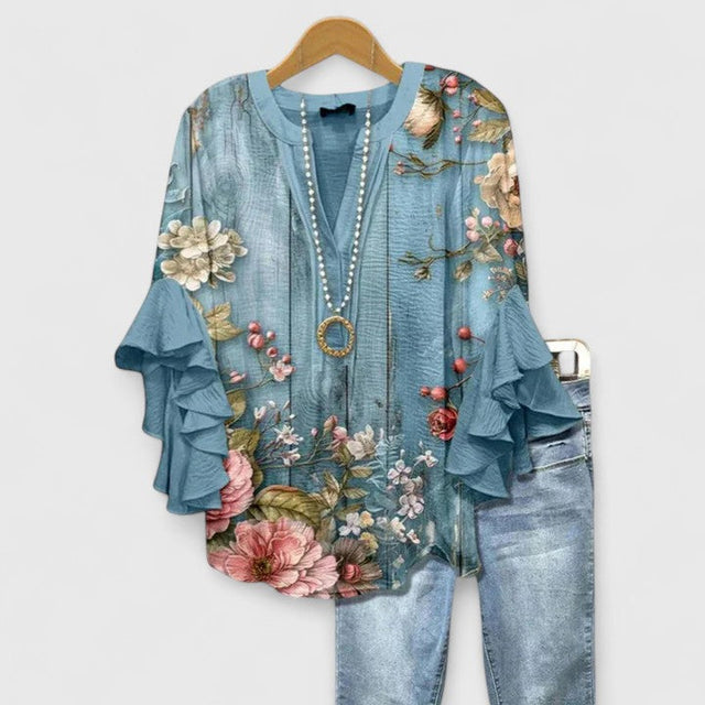Althea | Elegancka Bluzka z Falbanami i Kwiatowym Wzorem