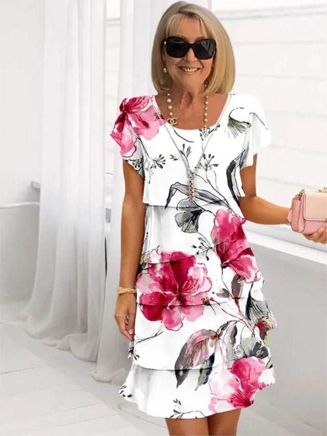 Cynthia | Elegancka Sukienka w Multikolorowe Falbanki