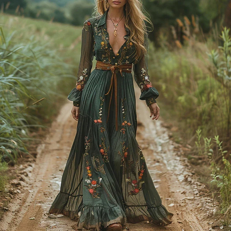 Rosetta | Haftowana Boho Sukienka Maxi