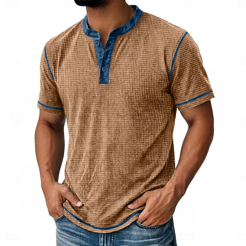 Arion | Teksturowana Koszulka Henley z Krótkim Rękawem