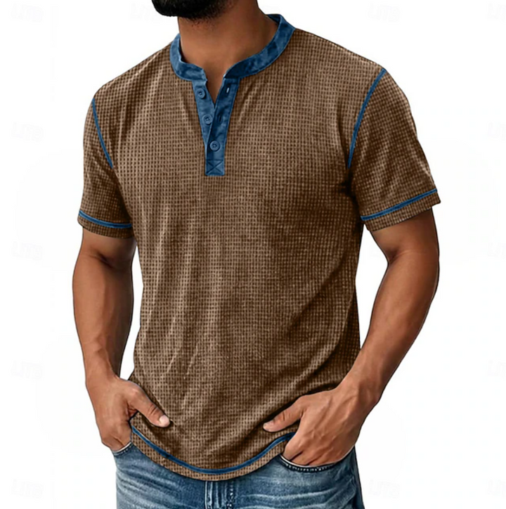 Arion | Teksturowana Koszulka Henley z Krótkim Rękawem