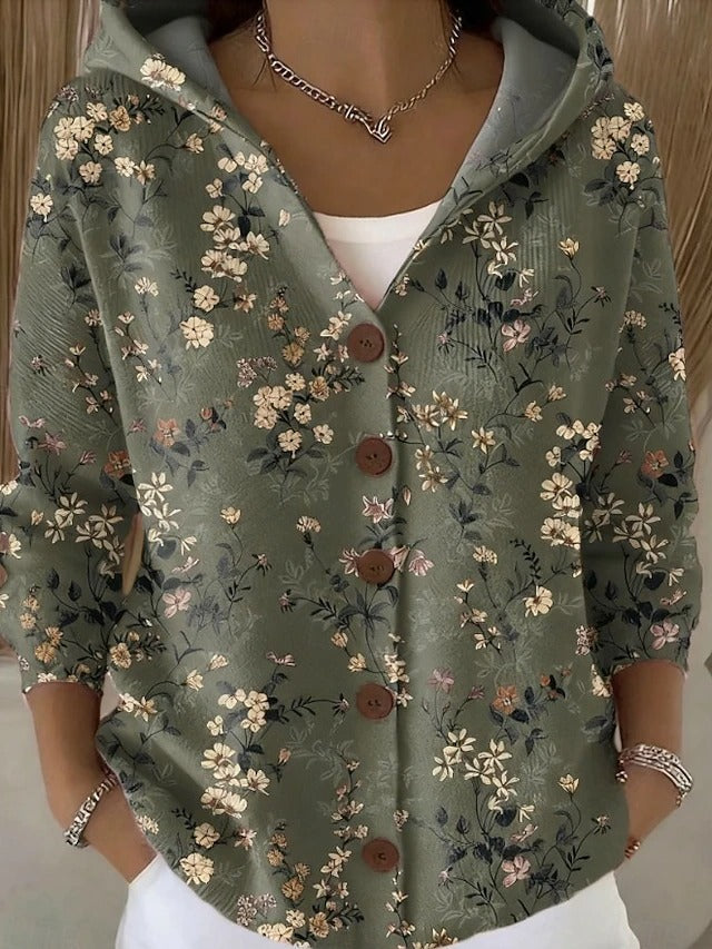 Jenna | Elegancki Sweter z Kapturem i Guzikami