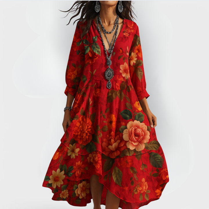 Cassidy | Vintage Boho Sukienka Letnia z Dekoltem w Serek