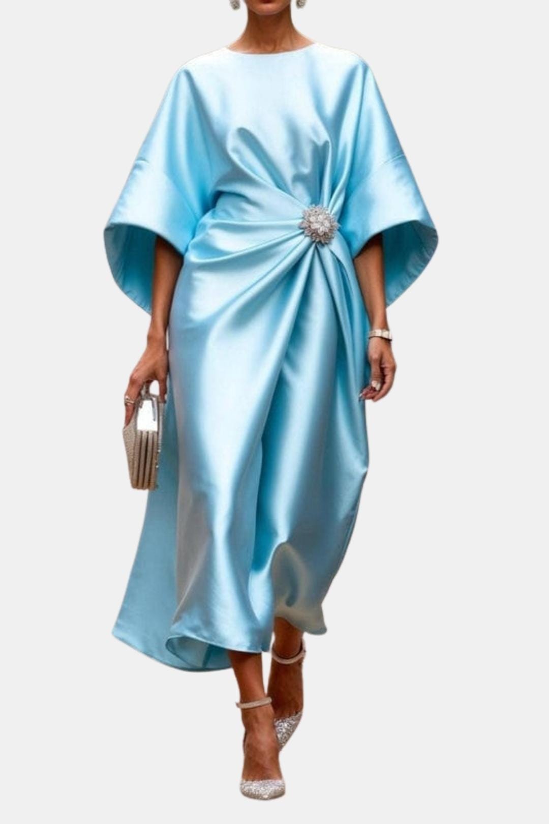 Naomi - Elegancka Sukienka z Szerokimi Rękawami z Satyny