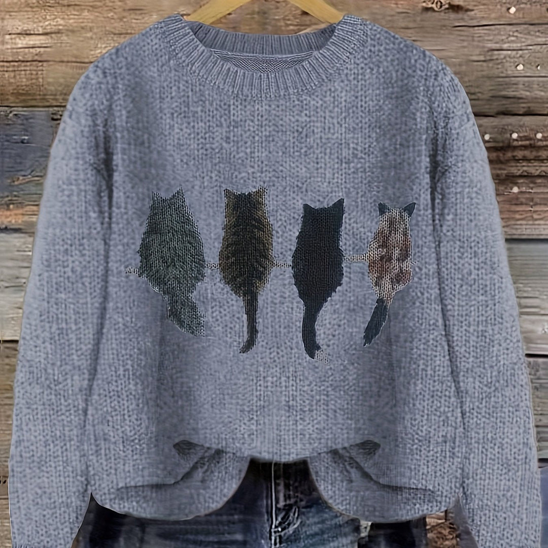 Tamara | Sweter z Przytulnym Wzorem Kotów