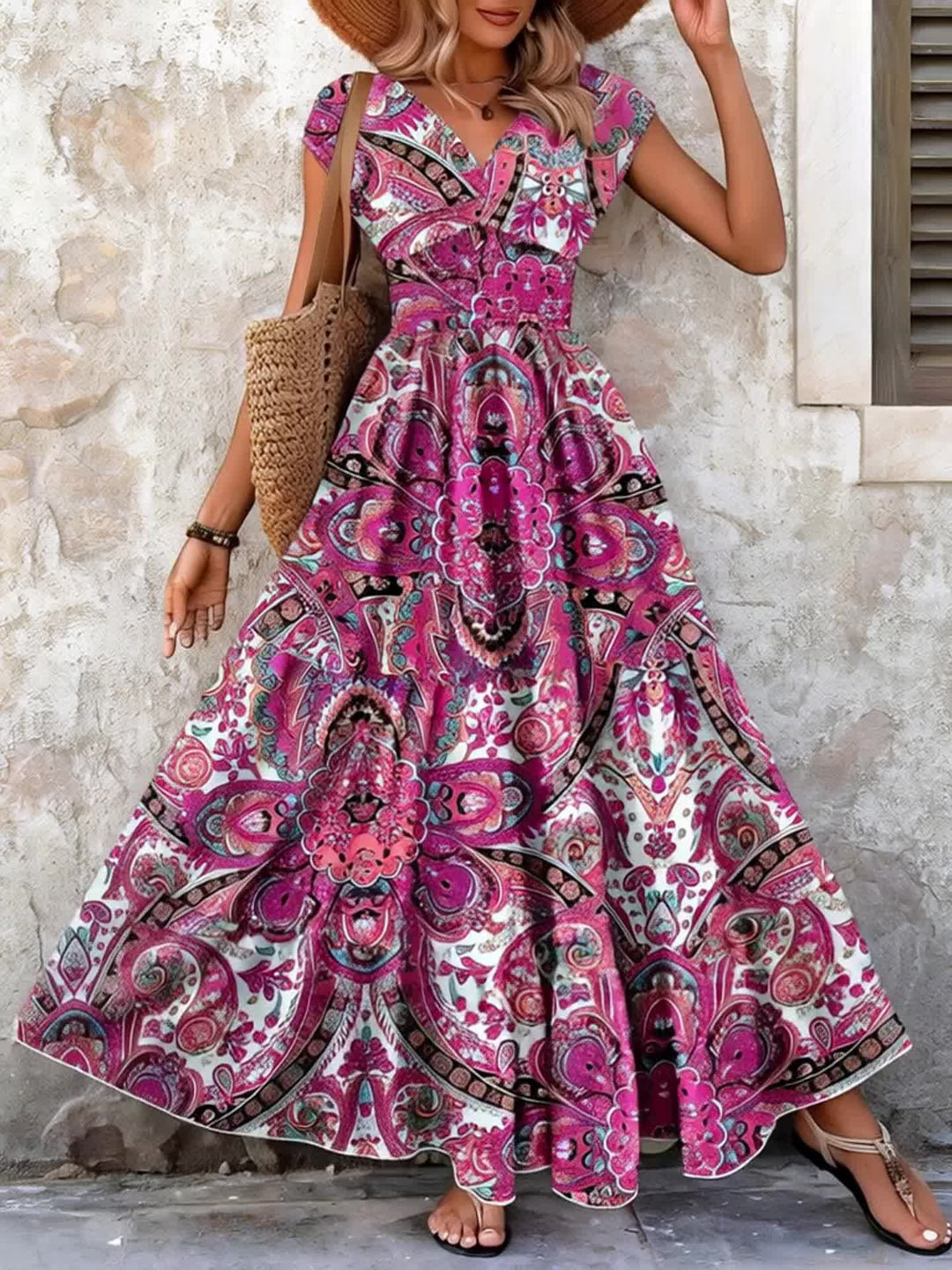 Roberta | Boho Maxi Sukienka w Wzór Paisley
