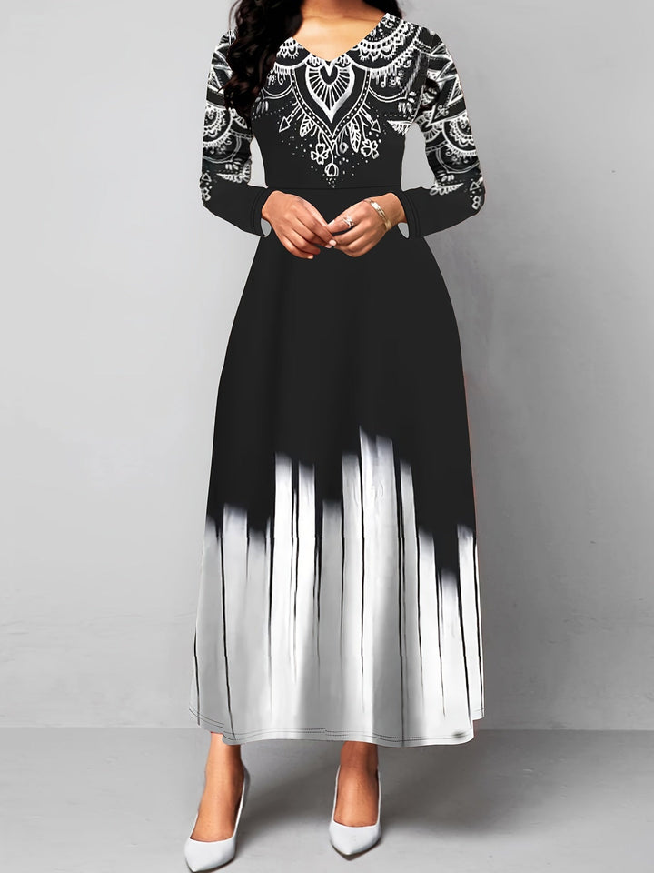 Nadia | Ornamental Print Flared Maxi Dress