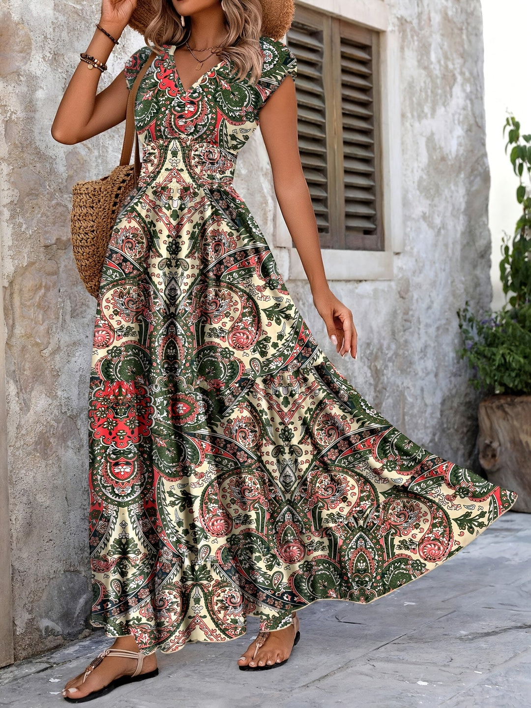 Roberta | Boho Maxi Sukienka w Wzór Paisley