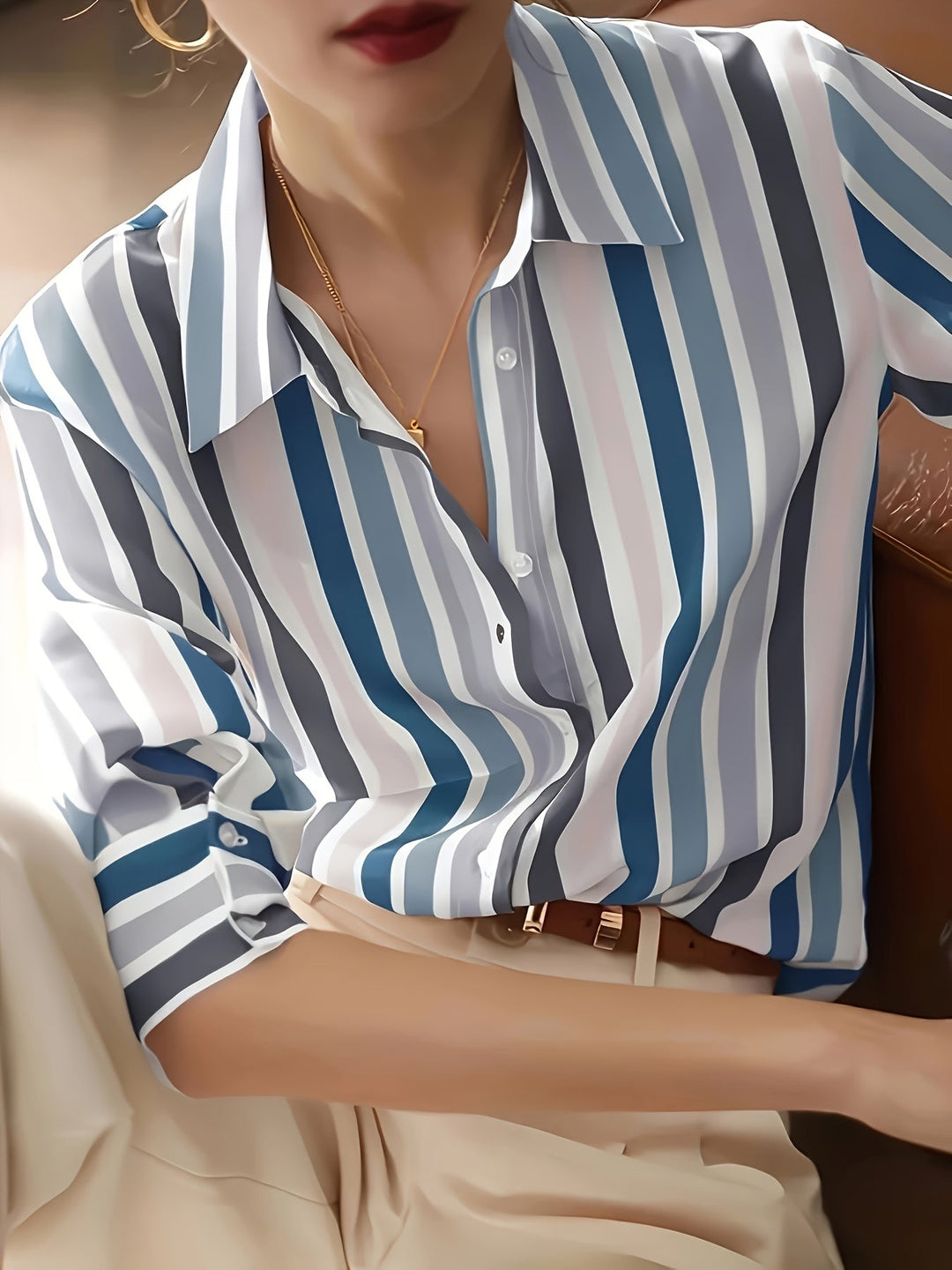 Marcella | Elegancka Koszula w Paski z Guzikami