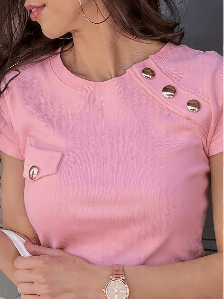 Isla | Krótki rękaw T-shirt z guzikiem
