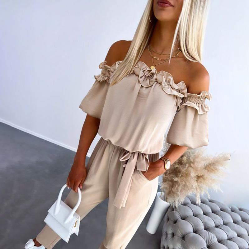 Carmella | Stylowy Kombinezon Off Shoulder z Wiązaniem w Talii