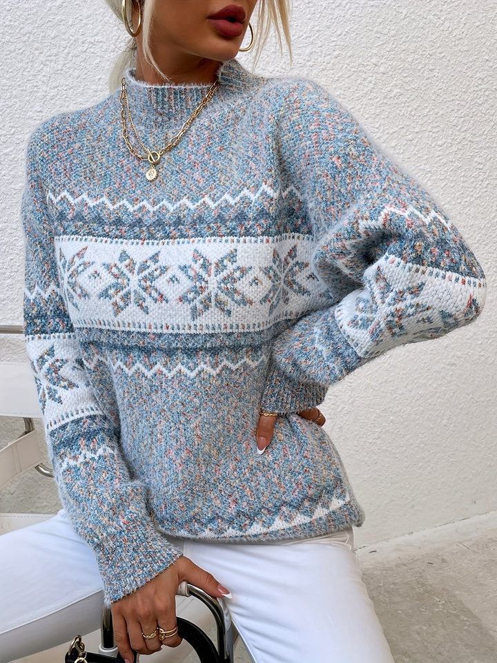 Tamsin | Przytulny Sweter z Kołnierzem Mock-Neck w Wzór Śnieżynki