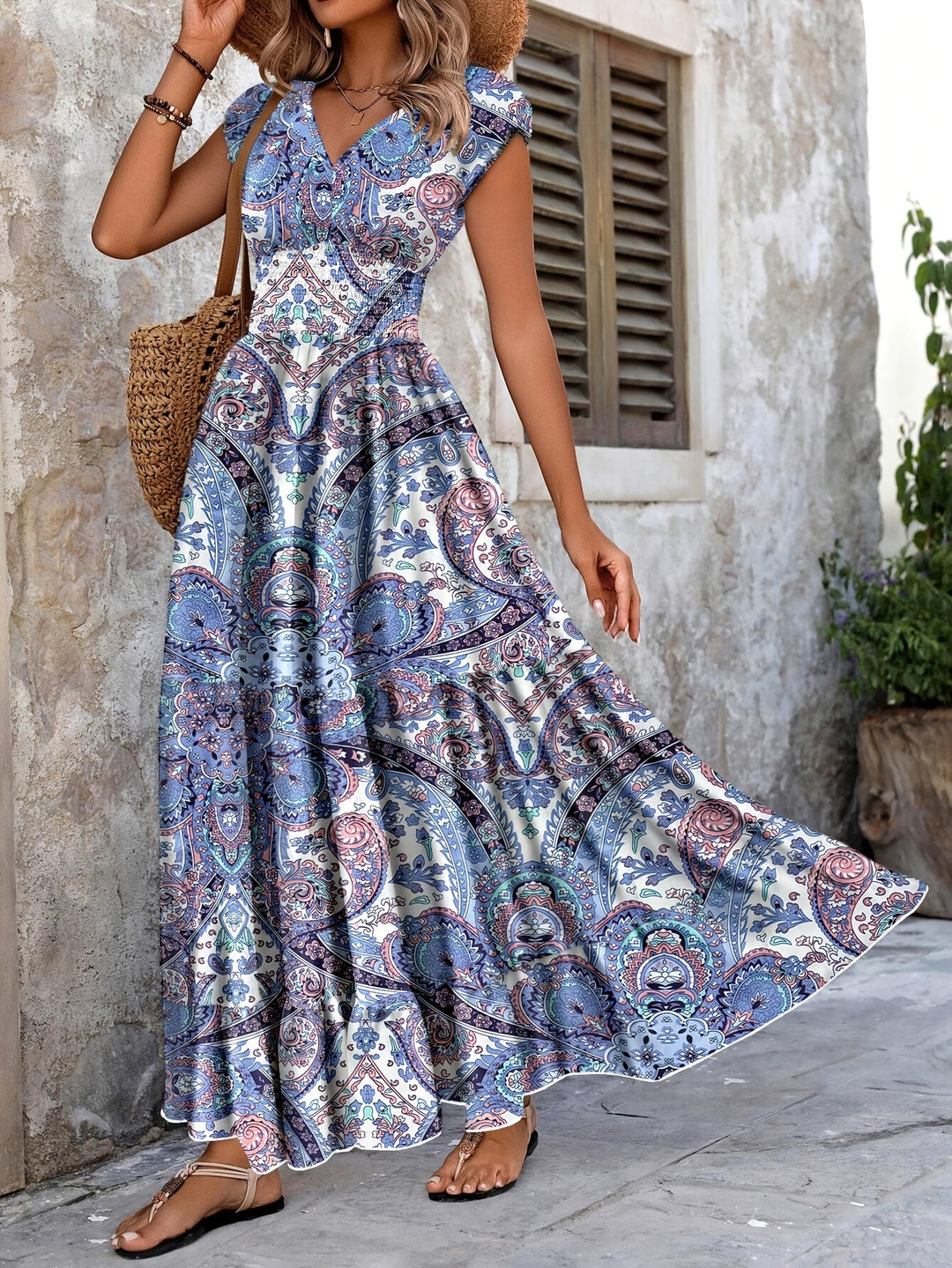 Roberta | Boho Maxi Sukienka w Wzór Paisley