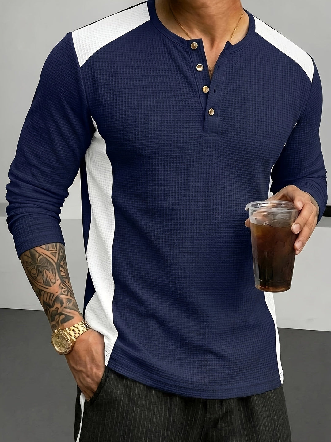 Curtis | Teksturowany Henley z Długim Rękawem